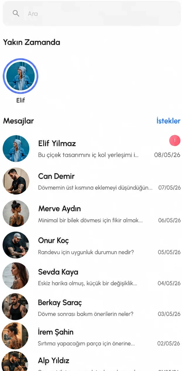 Inkz mesajlar ekranı.
