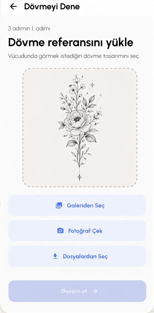 Inkz dövme deneme ekranı.